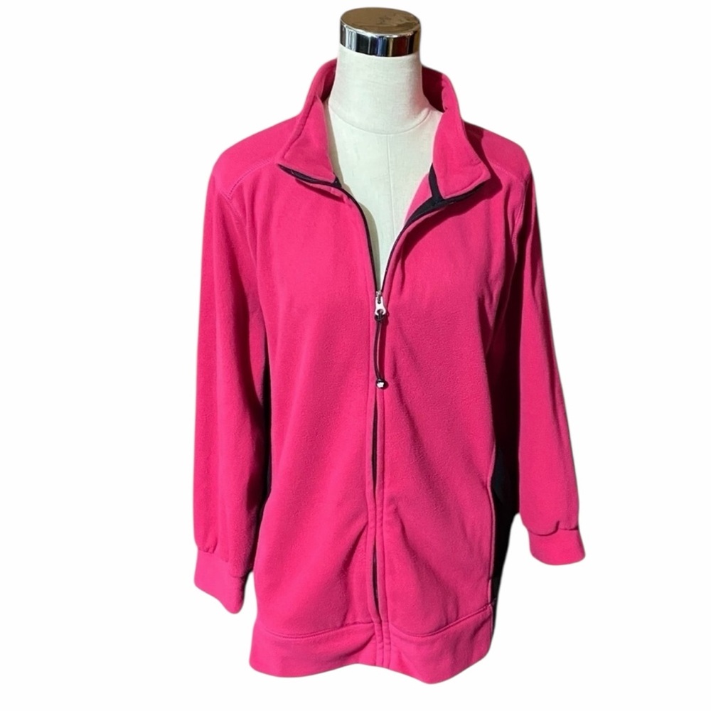 FASHION BUG Medium to Large Jacket Spring Neon Pink & Black Fleece Full